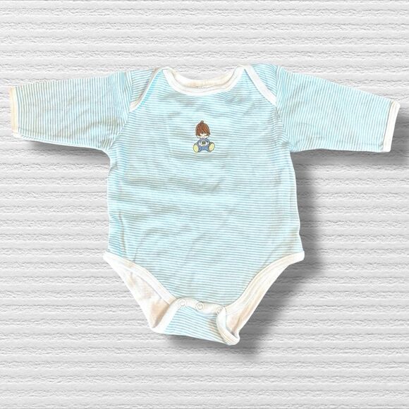 Bodysuit With Baby Boy Embroidery Blue Striped 0/3 Cotton - Picture 1 of 5